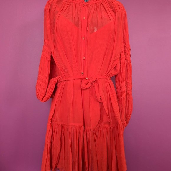 Banana Republic Crinkle Shirtdress with Silk in Red Sunset XS - Picture 2 of 12